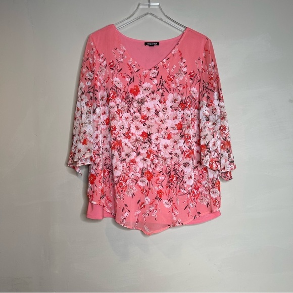Roz & Ali Tops - Roz and Ali peach Floral Blouse size XL
